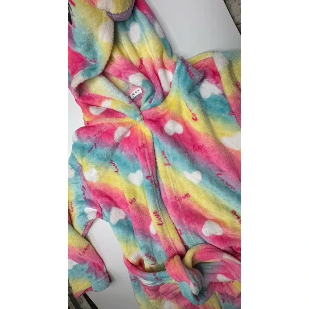 Gently worn girls size medium super soft unicorn rainbow robe.